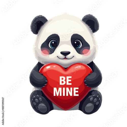 panda in love holding heart, valentines day panda, panda love character, romantic panda expression, heart holding panda, sweet animal love, panda affection theme, love message panda, gentle romantic m