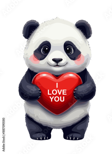 panda in love holding heart, valentines day panda, panda love character, romantic panda expression, heart holding panda, sweet animal love, panda affection theme, love message panda, gentle romantic m