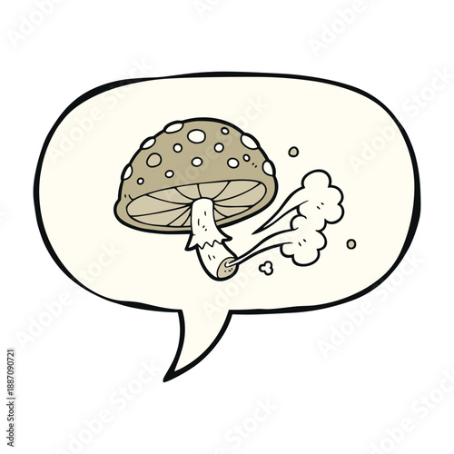 Cartoon mushroom in speech bubble