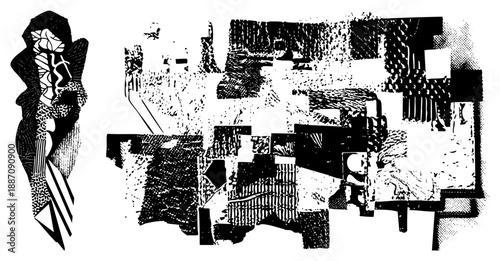 Abstract Geometric Composition with Halftone Textures and Bold Shapes