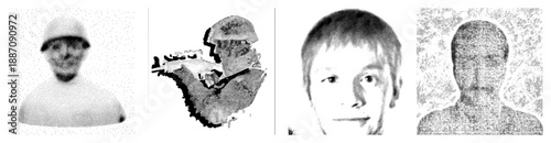 Halftone Portrait of Young Man with Short Hair and Neutral Expression