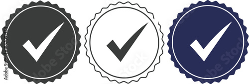 Checkmark Approval Badge Icon Set with Verified, Certified, and Quality Assurance Symbols for Validation, Trust, and Professional Design Use