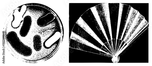 Vintage Fan and Circular Ornament Halftone Vector Graphics