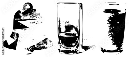 Three Distinctive Glassware Silhouettes with Textured Grunge Effects