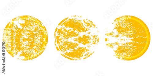 Circle grunge stamp set. Round vector isolated on white background. Yellow stamp vector. Collection for grunge badge, seal, ink and stamp design template. Round grunge hand drawn circle shape, vector