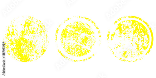 Circle grunge stamp set. Round vector isolated on white background. Yellow stamp vector. Collection for grunge badge, seal, ink and stamp design template. Round grunge hand drawn circle shape, vector