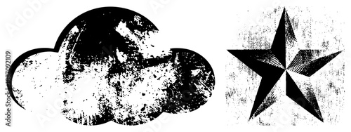 Grunge Textured Cloud and Star Vector with Distressed Effects