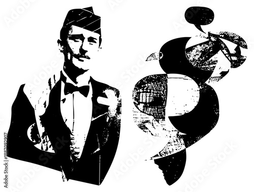 Vintage Dandy Gentleman in Tuxedo with Abstract Artistic Portrait