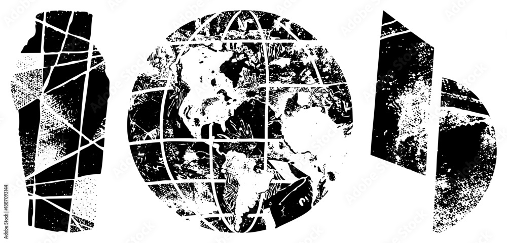 Fototapeta premium Abstract Global Map Fragmented into Geometric Puzzle Pieces