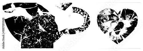 Broken Heart and Shattered Phone Vector Silhouettes