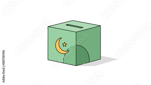 Green Islamic charity box with crescent moon and star symbol