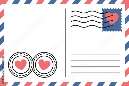 Love-themed postcard with heart stamps Vector, illustration