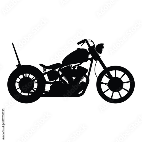 A striking silhouette of a classic chopper motorcycle depicted in black