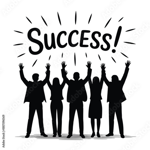 Celebrating success Silhouette of people cheering with a burst of light