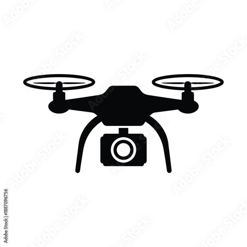 Simple black drone icon with camera showcasing aerial technology design