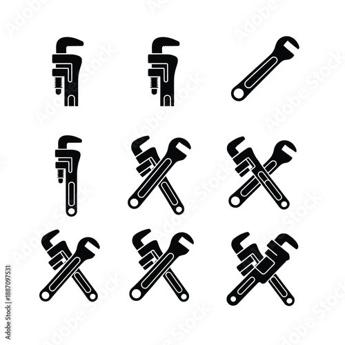Collection of black wrenches isolated on a white background