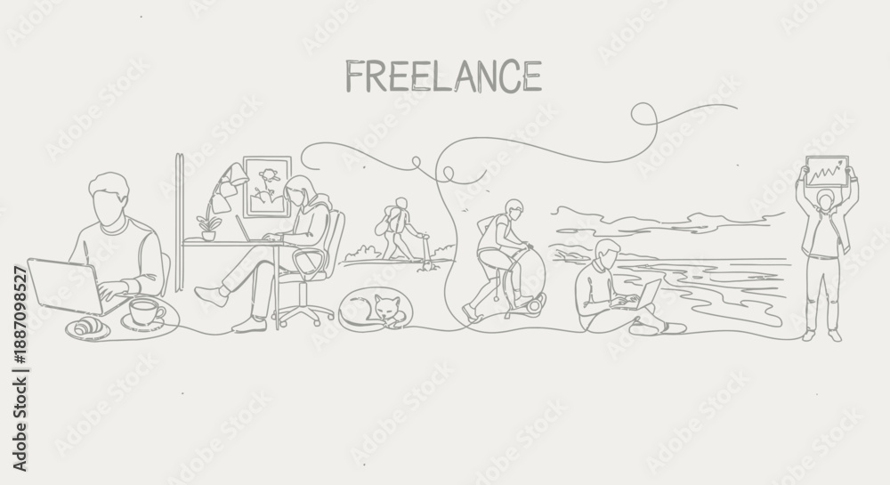 Fototapeta premium Freelance lifestyle and work concepts with people using laptops in various settings