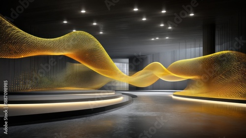 Modern Abstract Design with Flowing Yellow Wave and Dark Space