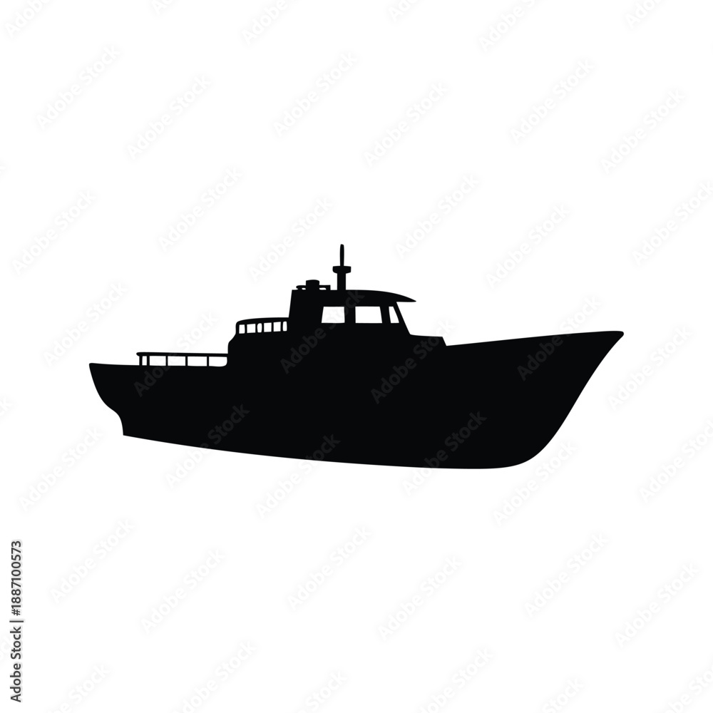 Obraz premium Maritime silhouette of a cargo ship vector illustration, Black and white vector illustration of a cargo ship silhouette