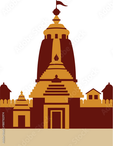 Ancient Jagannath Temple Puri architectural icon, historic Odisha religious culture symbol, famous Indian pilgrimage landmark design, holy spiritual heritage art sign.