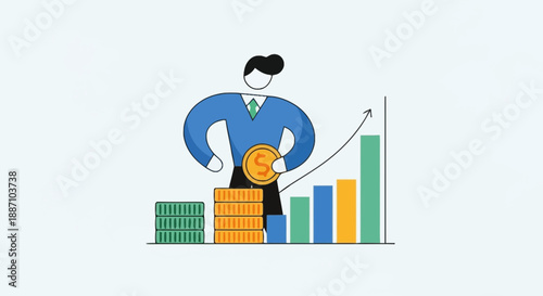Business Growth and Financial Success Concept with Bar Graph and Coins