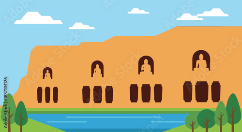 Ancient Udayagiri and Khandagiri caves landscape, historic rock cut architecture, famous Odisha tourism landmark design, Jain heritage culture nature scenic view.