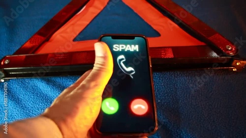 Ciberdelincuencia llamada desconocida y spam con sirena policía de alarma a móvil de ciberdelincuente con número desconocido y phishing con fraude en pantalla