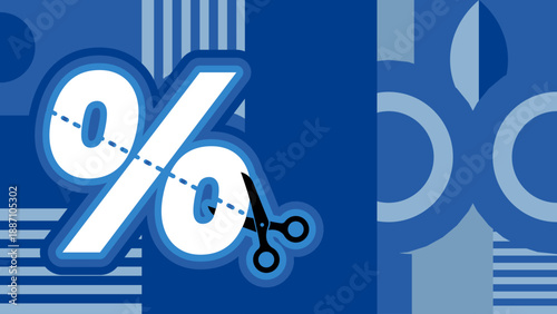 Price reduction, sale, scissors cutting through a percent sign - banner with copy space - vector illustration