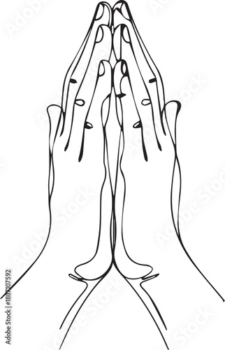 Praying hands in a simple black and white line art illustration