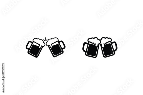 Clinking Beer Mugs Cheers Icon Collection in Vintage Line Style