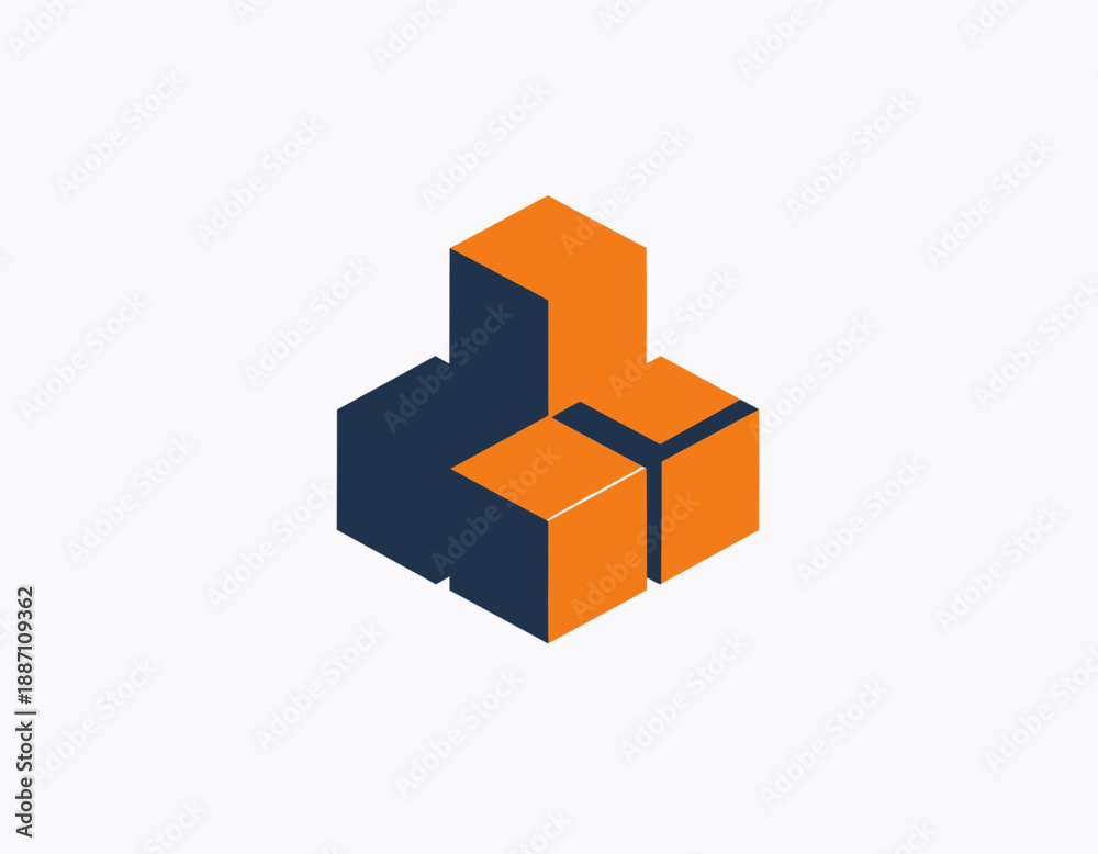 Obraz premium Abstract Isometric Block Structure In Orange And Dark Blue Illustration Graphic