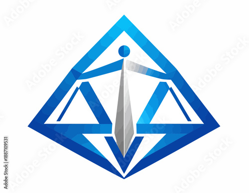 Abstract Legal Symbol With Modern Design In Blue For Attorneys And Courtrooms
