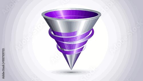 Abstract Metallic Funnel With Winding Ribbon For Business Sales Conversion