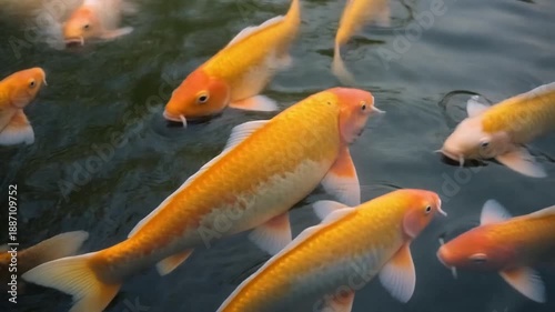Koi Fish Swimming in Dark Pond for Cultural Symbolism, Aquatic Beauty, and Tranquil Water Garden Design Inspiration