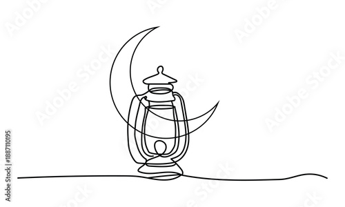 Lantern under crescent moon isolated on white background, Vector
