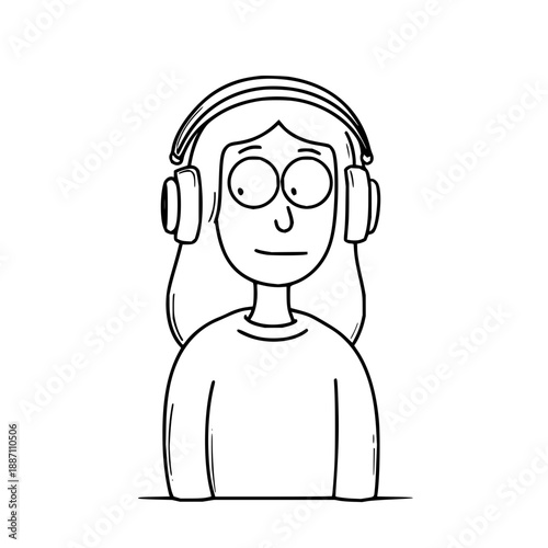 Sad Woman Wearing Headphones and Glasses Isolated on White