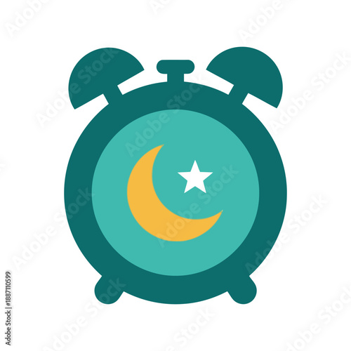 Teal alarm clock with moon and star Vector