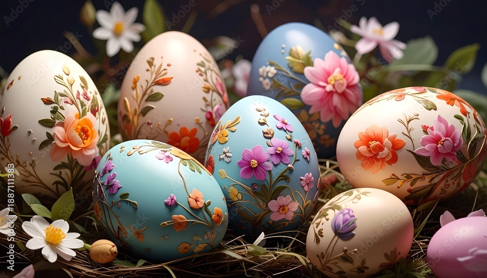 Fototapeta premium Florale Muster auf Ostereiern