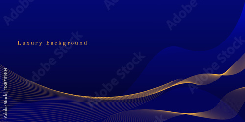 Abstract luxury blue background with shiny gold lines. Design for banner, poster, award, nomination, presentation. Vector illustration.