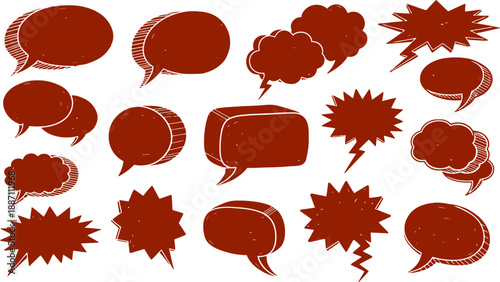 Colorful Crayon Drawn Three Dimensional Speech Bubbles Collection