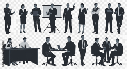 Collection of business people in various professional settings and poses