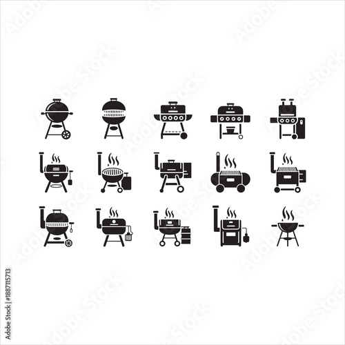 Set of barbecue grill icons for outdoor cooking events and picnic party designs