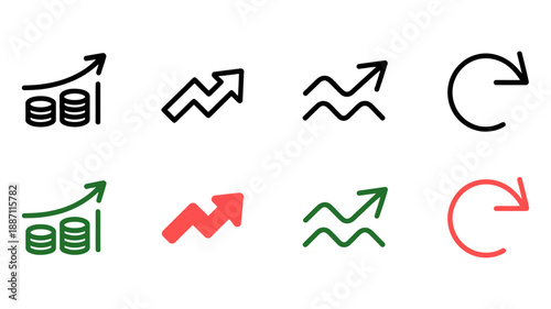 Eight distinct icons illustrating financial growth, market trends, and data refresh cycles Free Download Eight distinct icons illustrating financial growth, market trends, and data refresh cycles - GFXLoad