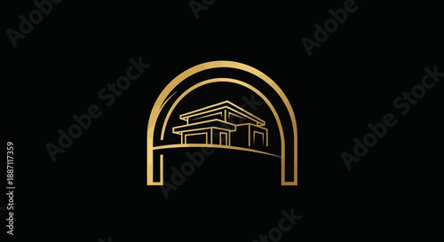 Architectural Design Presented as Luxury Abode With Golden Lines On Black Backdrop