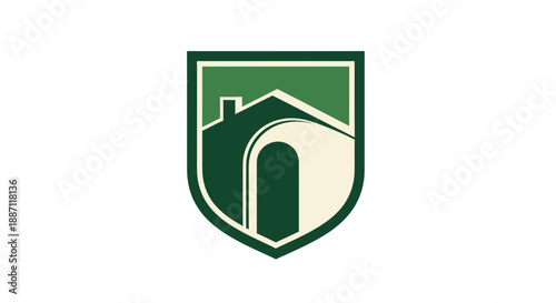 Architectural Shield Emblem Design Depicting a Home with Modern and Clean Aesthetics