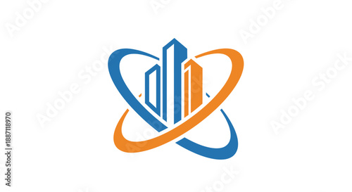 Architectural Design Emblem Showcasing Urban Development and Global Connectivity for Branding