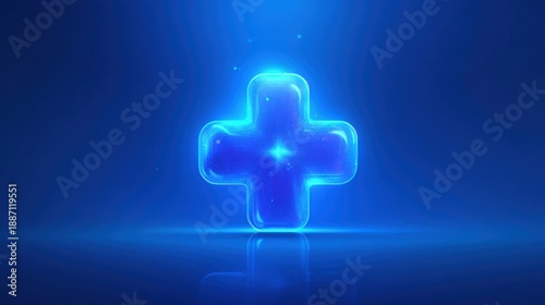 Glowing Blue Plus Sign Medical Symbol in Bright Digital Background