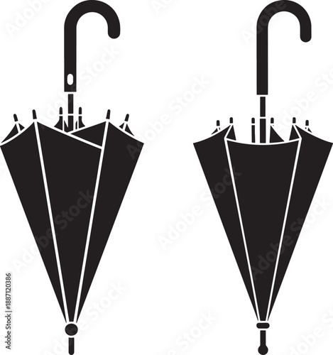 Closed black umbrellas two views side by side