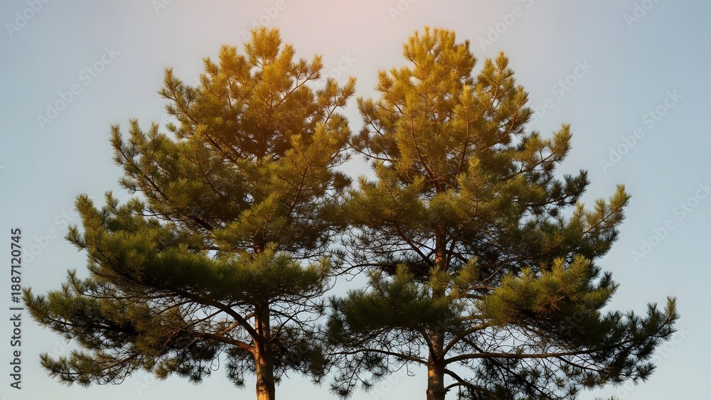 Obraz premium A tall pine tree with green and yellow needles against a clear blue sky