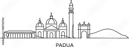 Padua italy city skyline vector illustration, linear style, line art concept, simple city background, minimal silhouette